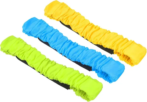 Miniatura 6 de PATIKIL Juego de bandas de carreras de 3 patas, paquete de 3 cintas elásticas para fiestas de cumpleaños al aire libre, juego de relevo de carnaval