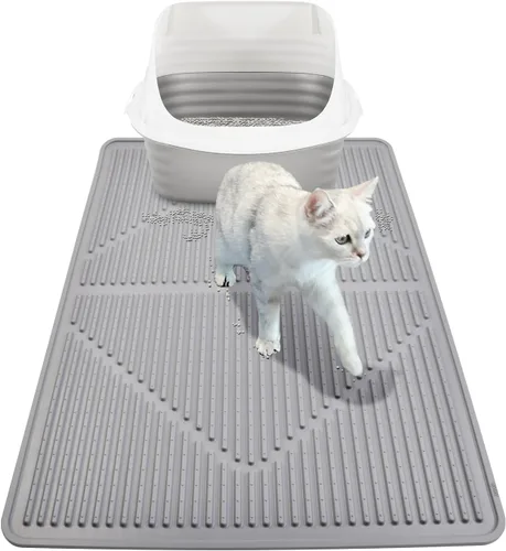Miniatura 12 de Mofason Tapete de goma para arena para gatos, tapete para caja de arena para gatitos, tapete de silicona para atrapar arena, suministros y Negro