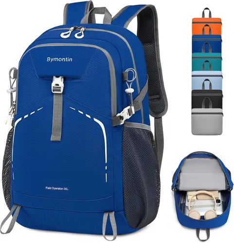 Miniatura 10 de Mochila plegable ligera de 35 litros - Mochila plegable duradera para viajes, senderismo y gimnasio (negro)