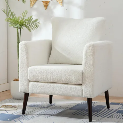 Miniatura 11 de Setawix Silla decorativa de barril, sillón tapizado de chenilla, silla redonda moderna de mediados de siglo, cómoda silla con brazo de barril