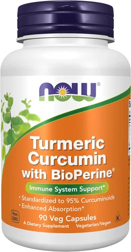 Now Supplements, curcumina de cúrcuma con BioPerine, apoyo al sistema inmunológico, estandarizado al 95% de curcuminoides, absorción mejorada*, 90