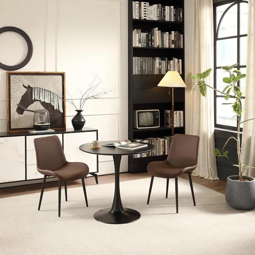 Miniatura 2 de seonyou Juego de 2 sillas de comedor tapizadas de piel sintética de mediados de siglo, cómodas sillas de comedor con marco de metal