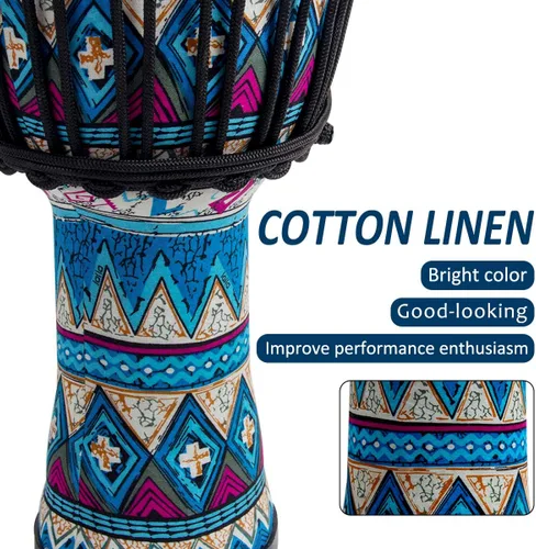 Miniatura 6 de Tambor africano de Djembe, estándar 8 '' tambores cosidos tela azul del Congo, tambor profesional del bongo con la cabeza del tambor de la piel
