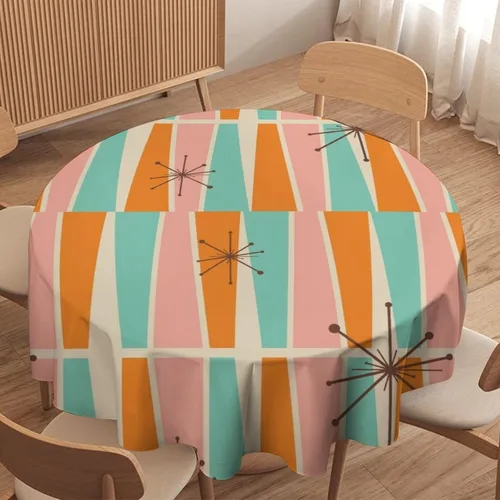 Miniatura 4 de Mantel retro moderno de mediados de siglo, diseño de colores retro de los años 50, resistente al agua, mantel lavable para cocina, comedor, fiesta