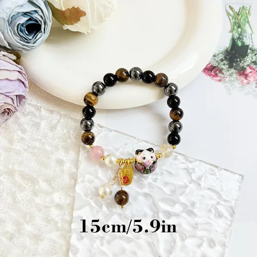 Miniatura 3 de Pulsera de gato de la suerte Feng Shui, joyería de buena suerte para mujer, protección de riqueza y fortuna, pulseras de cristal de piedras