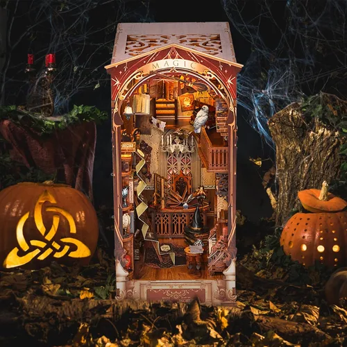 Miniatura 11 de Kits de rincón de libros para adultos, kit de sujetalibros 3D 2026, kit de construcción de modelo de casa de libro mágico, decoración con sensor