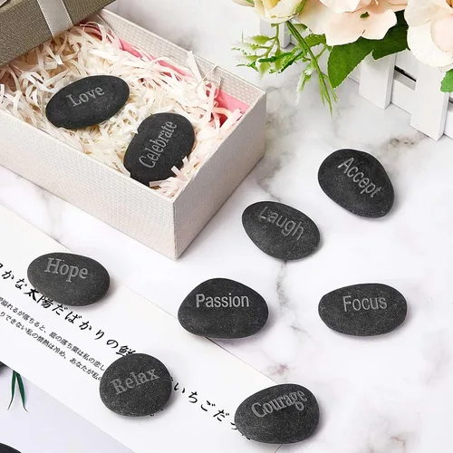 Miniatura 5 de Fabbay 40 piezas de rocas inspiradoras grabadas, piedras de aliento con palabras, juego de piedra natural de río a granel para decoración de jardín