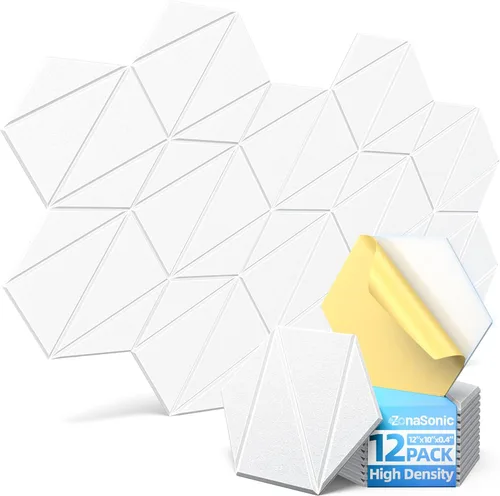 Paquete de 12 paneles acústicos con paneles autoadhesivos de espuma a prueba de sonido de 12 x 10 x 0.4 pulgadas para paredes, paneles de pared