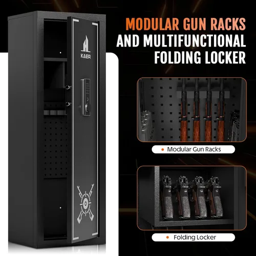 Miniatura 6 de KAER Caja fuerte biométrica para pistolas y rifles 13-15, cajas fuertes para armas con gabinete ajustable y bastidores de pistolas, gabinete