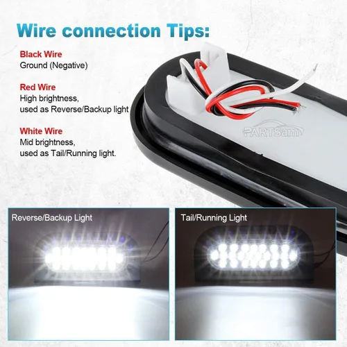 Miniatura 6 de Partsam 2 luces LED ovaladas rojas + 2 blancas de 6 pulgadas para remolque, kit de lente transparente, 24 LED, impermeable, parada, freno, giro