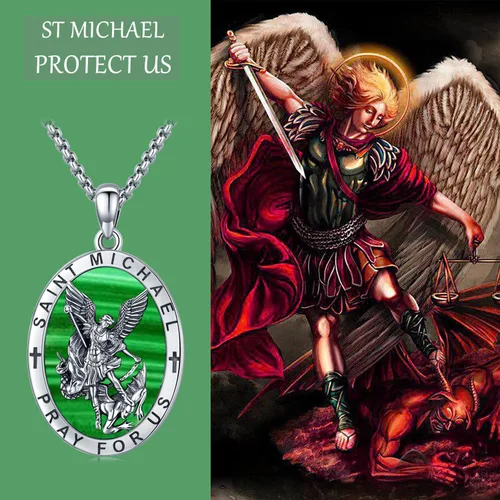 Miniatura 21 de Odinstone Collar de plata de ley 925 con medalla de San Miguel/San Cristóbal/San Benito/Crucifijo de Jesús/San Uriel/Arcángel Rafael para hombres
