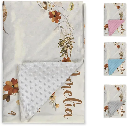 Miniatura 2 de Manta de hito mensual personalizada para bebé, nombre personalizado con fondo de fotografía de diseño de ganado de las tierras altas, manta de felpa