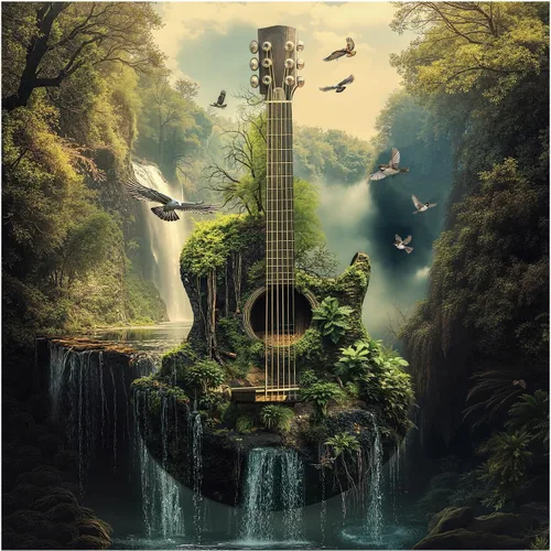 Rompecabezas de 1000 piezas para adultos, diseño de bosque de guitarra, naturaleza, rompecabezas de fantasía, paisaje, pájaro, plantas, desafiantes