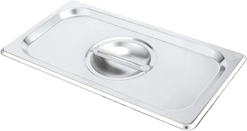 Miniatura 4 de PINGEUI Paquete de 8 tapas de mesa de vapor de acero inoxidable de tamaño 1/3, cubierta sólida para sartén de hotel con asa para bandeja