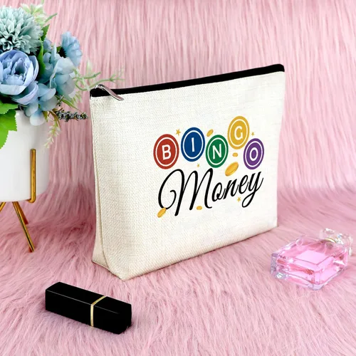 Miniatura 6 de Sfodiary Bolsa de regalo para amantes de los juegos de bingo - Bolsa de cosméticos para amantes del casino para mujeres Bingo Player, White-Bingo