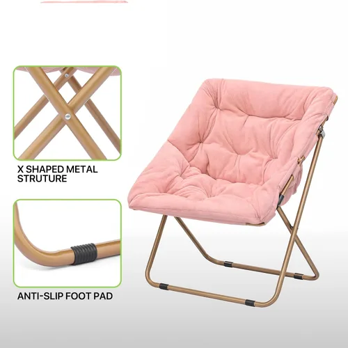 Miniatura 8 de Magshion Silla plegable con platillo para adultos, cómodo asiento de lectura, asiento de piel sintética con marco de metal acolchado grueso