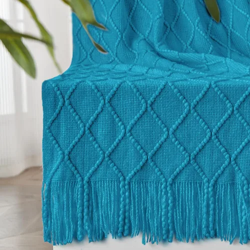 Miniatura 35 de inhand Mantas de punto para sofá y cama, manta de punto suave y acogedora con borlas, mantas decorativas ligeras y mantas decorativas de granja