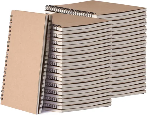 Paquete de 48 cuadernos en espiral A5 de rayas universitarias, cuadernos en espiral a granel de tapa dura de papel kraft forrados, cuadernos de