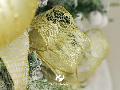 Miniatura 8 de HUIHUANG Cinta de encaje con alambre para árbol de Navidad, 2.5 pulgadas x 25 yardas, cinta de alambre con purpurina dorada para árbol de Navidad