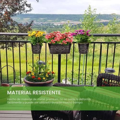 Miniatura 5 de PerGar Paquete de 3 macetas de metal para exteriores, macetas colgantes de 10.6 pulgadas con ganchos desmontables y agujeros de drenaje, jardineras