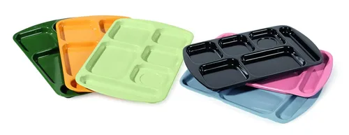 Miniatura 5 de G.E.T. Bandeja escolar para cafetería con 6 compartimentos, para zurdos, 10 x 14 pulgadas, verde bosque (paquete de 4)