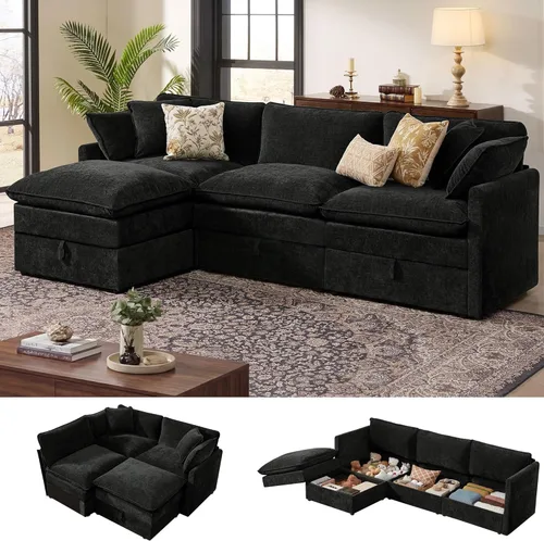 Miniatura 20 de Ihanherry Sofá cama modular de gran tamaño con almacenamiento, sofá nube modular de 6 plazas de 103 pulgadas con otomanas móviles, sofás de felpilla