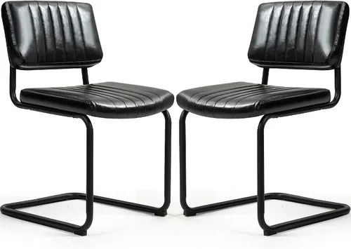 Miniatura 8 de Juego de 2 sillas de comedor voladizas, sillas de comedor modernas de mediados de siglo con patas de metal negro, sillas de cocina tapizadas