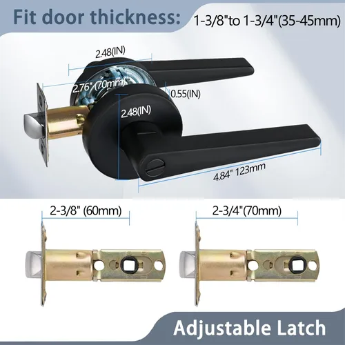 Miniatura 6 de MD8820-DB-BK-1P - Manija de puerta de privacidad sólida para dormitorio y baño, acabado negro mate