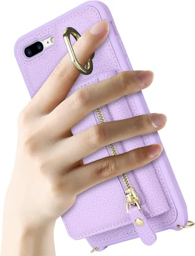Miniatura 7 de Funda para iPhone 8 Plus con Portarjetas, Funda de Teléfono para iPhone 8 Plus con Correa Bandolera Cordón Anillo de Soporte, Funda Cartera iPhone 7