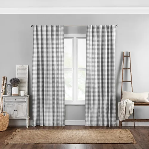 Miniatura 18 de Elrene Home Fashions Farmhouse Living Buffalo-Check Juego de cortinas de dos niveles para baño o cocina, 30" x 24" (Juego de 2 niveles), Gris/Blanco