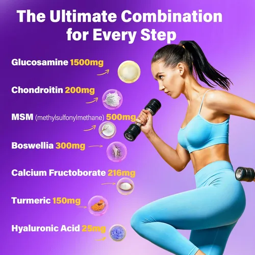 Miniatura 6 de Gomitas de condroitina de glucosamina, suplemento MSM de glucosamina condroitina sin azúcar, extra fuerte con cúrcuma boswellia, colágeno
