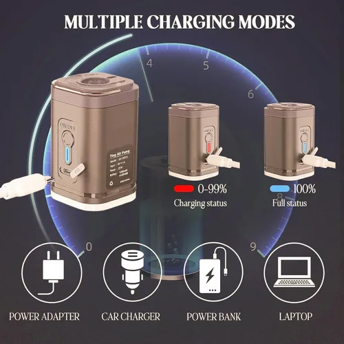 Miniatura 4 de Mini bomba de aire para inflables, portátil, eléctrica tipo C, recargable, se infla rápidamente, desinfla para flotadores de piscina, colchón