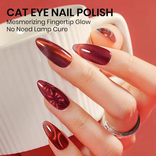 Miniatura 7 de Esmalte de uñas de ojo de gato burdeos sin gel, esmalte de uñas magnético secado al aire para uñas de los pies, secado rápido, alto brillo
