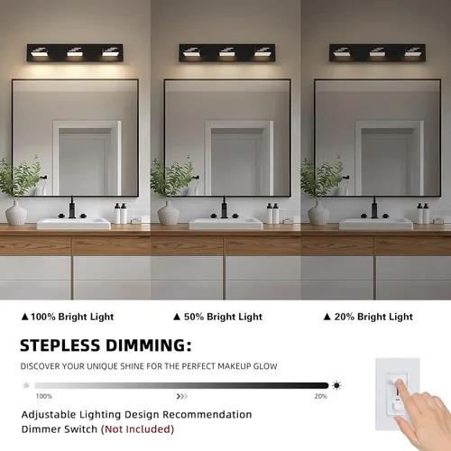 Miniatura 2 de Joosenhouse Lámpara de tocador de baño negra de 3 luces, 5CCT regulable, luces LED de tocador sobre el espejo, 23.6 pulgadas, 24 W, luces de espejo