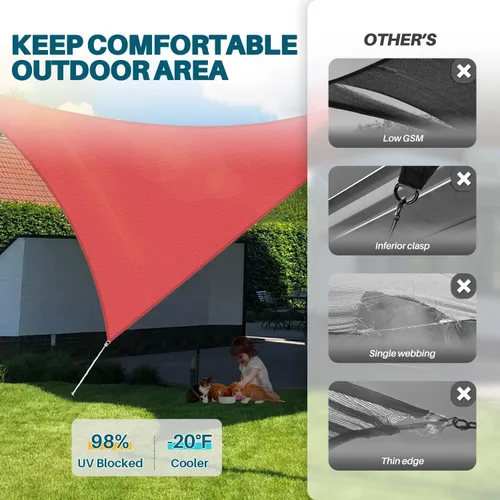 Miniatura 4 de Coarbor Toldo parasol triangular de 10 x 10 x 14 pies, para exteriores, patio, terraza, jardín (rojo)