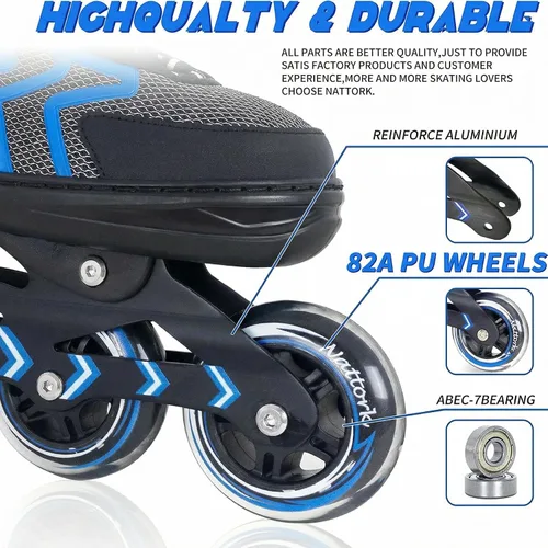 Miniatura 2 de Patines en línea Nattork ajustables para adultos y adolescentes, patines con cuchillas para interior y exterior para niños, principiantes 2-Azul
