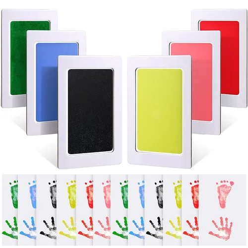 Outus Kit de 18 piezas de huellas de manos y huellas sin tinta para bebé, 6 almohadillas de tinta seguras para manos y pies, kit de sellos de