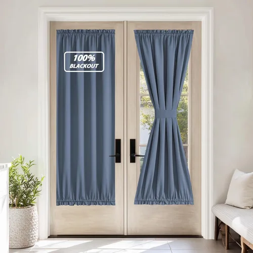 Miniatura 108 de NICETOWN Cortinas opacas unicolor con aislamiento térmico para puerta francesa, granja, oscurecimiento de habitación, puertas y ventanas de Marrón