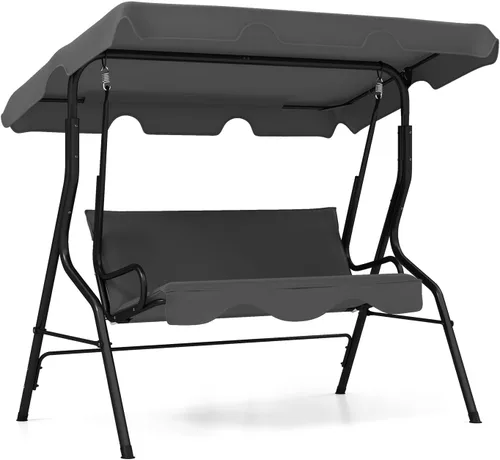 Miniatura 11 de RELAX4LIFE Silla columpio para porche para 3 personas, columpio para exteriores con toldo ajustable, cojín extraíble y soporte de marco de metal