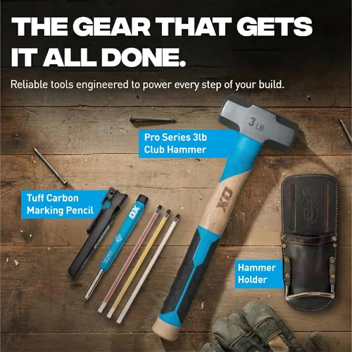 Miniatura 7 de OX Tools Pro Series - Martillo para enmarcar California de 3 libras, martillo de garra recta de cara fresada con cabeza de acero forjado y mango
