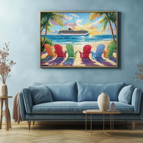 Miniatura 6 de PICKFORU Rompecabezas de playa para adultos de 1000 piezas, rompecabezas de verano con silla lounge de playa arcoíris, rompecabezas colorido