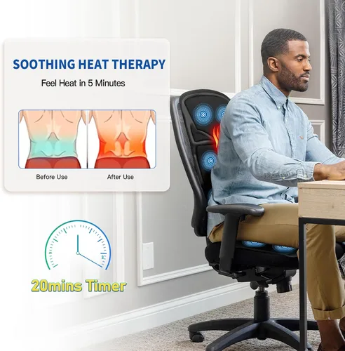 Miniatura 2 de Masajeador de asiento Sotion, masajeador de espalda vibrante para cojín de masaje de silla, 10 vibraciones para aliviar el estrés y la fatiga