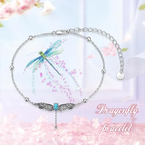 Miniatura 6 de Pulsera de plata esterlina S925 ajustable con perlas, girasol, libélula y libélula, regalos de joyería de cumpleaños para mujeres, hija, novia