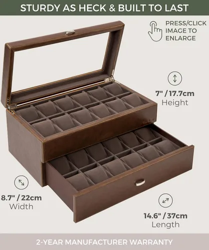 Miniatura 3 de TAWBURY Organizador de caja de reloj de 24 ranuras para hombre, funda de reloj XL para hombre, fundas de reloj para hombre, 24 ranuras, soporte