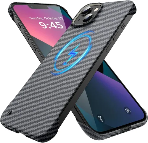 Miniatura 8 de GRECAZO Funda magnética ultrafina y esmerilada suave al tacto, textura de fibra de carbono sin bordes para iPhone 14 Pro Max de 6.7 pulgadas