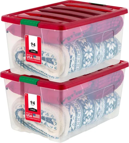Miniatura 8 de IRIS USA Contenedores de almacenamiento de plástico apilables de 19 cuartos de galón con tapas, paquete de 4 unidades, sin BPA, solución