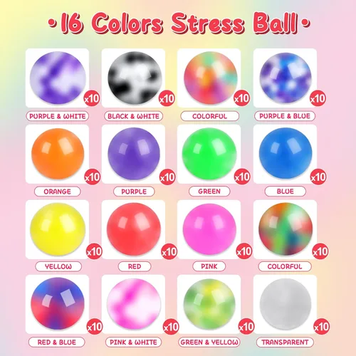 Miniatura 5 de BESNEL 160 Pack de bolas de estrés para adultos, bolas esponjosas a granel, juego de bolas de estrés, bolas anti-ansiedad y de juguete