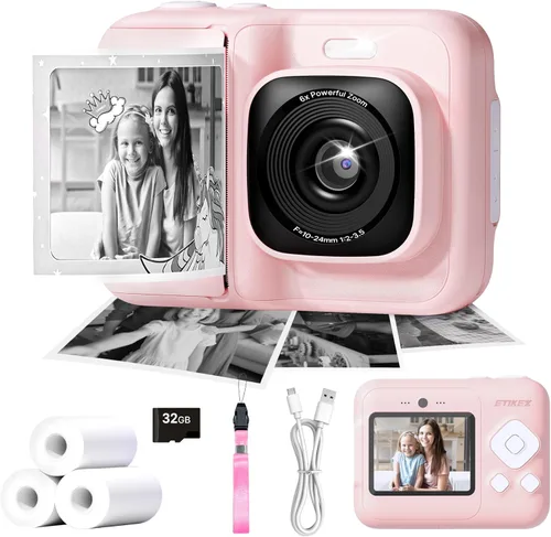 Miniatura 12 de Cámara para niños, cámara de impresión digital instantánea de 1080P para niños, regalos de Navidad y cumpleaños para niñas y niños de 4, 5, 6, 7, 8