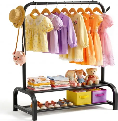 Miniatura 11 de Estante de Ropa Mejorado para Niños - Perchero de Vestir para Bebés y Niños Pequeños Montessori - Pequeños Estantes Portátiles para Ropa con Estante