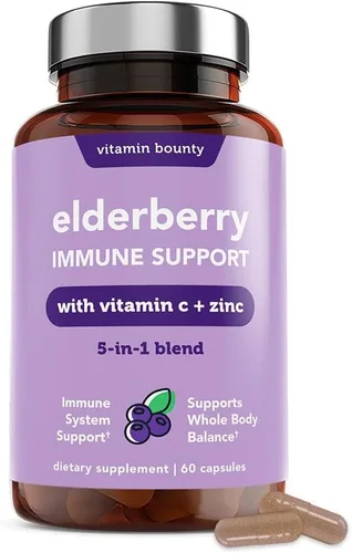 Vitamin Bounty Cápsulas orgánicas de saúco – Sambucus saúco con vitamina C y zinc – Potenciadores del sistema inmunológico para adultos – Fórmula